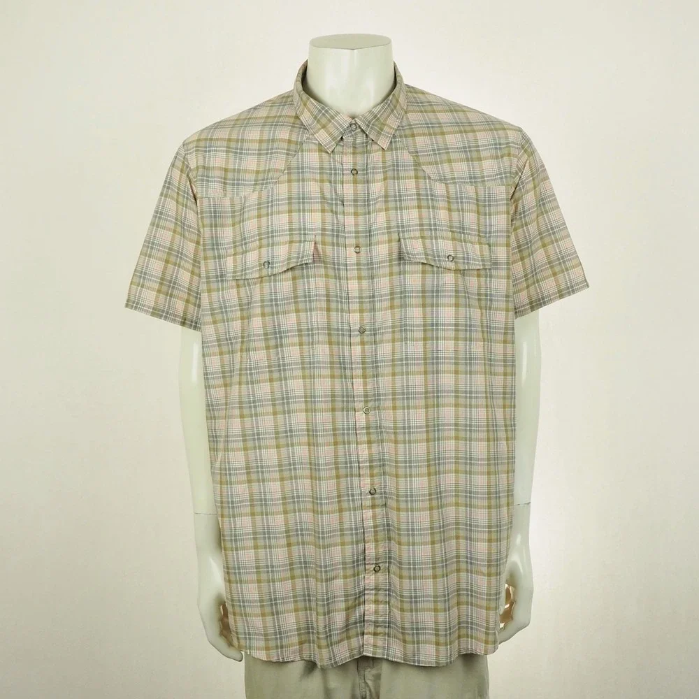 Patagonia Bandito Snap-Front Western Shirt Mens 2XL XXL Brown Plaid Hiking Tech